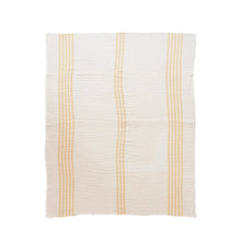 Cotton Double Cloth Stitched Throw with Stripes + Frayed Edges - Greenhouse Home