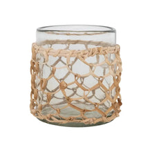 Glass Rattan Wrapped Votive Holder with Woven Rattan Sleeve - Greenhouse Home