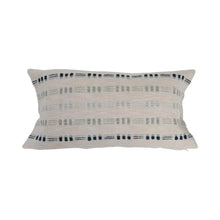 Woven Cotton Lumbar Pillow with Blue Embroidery - Greenhouse Home